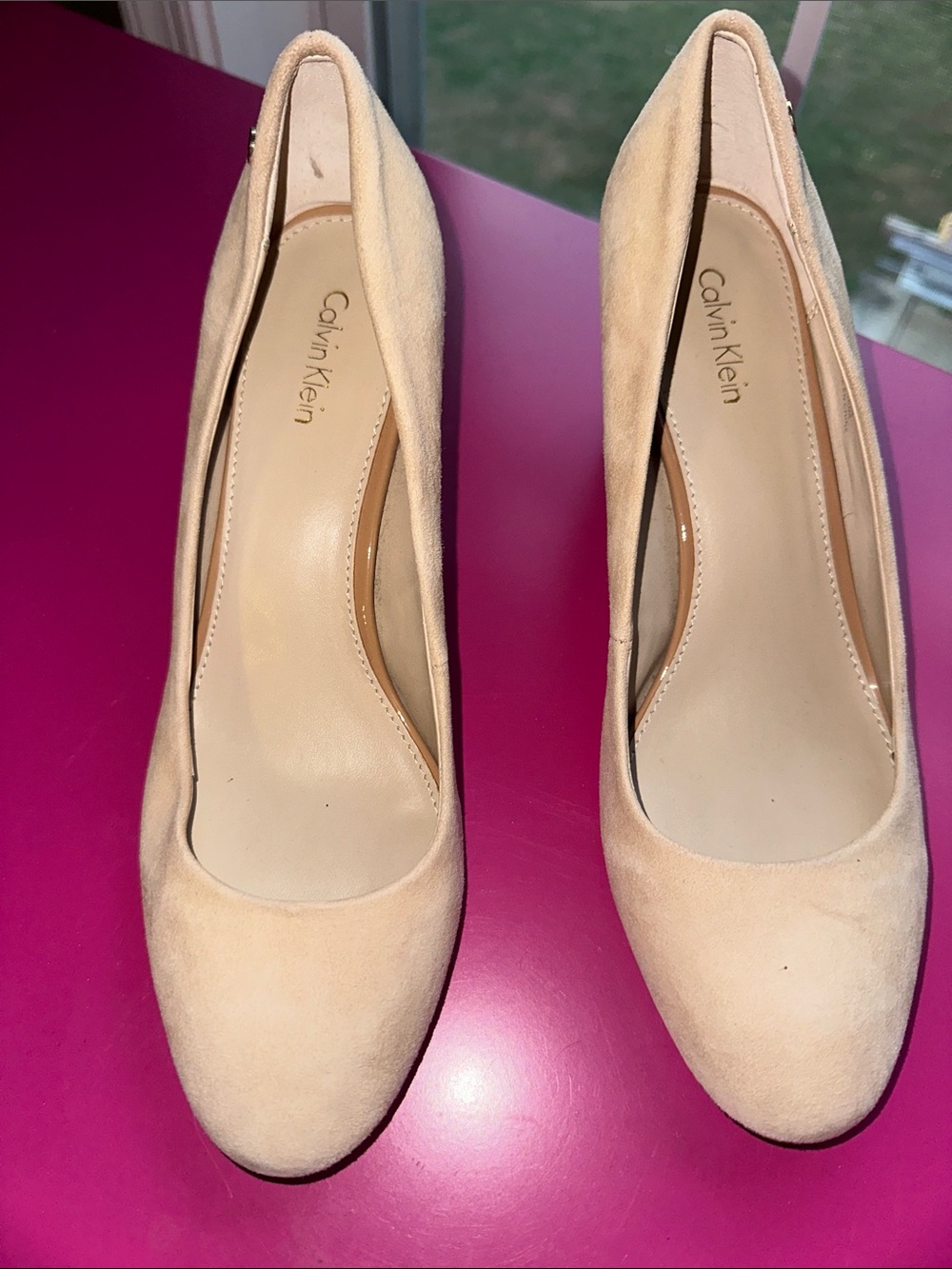 Calvin Klein Nude Suede Round-Toe Pumps